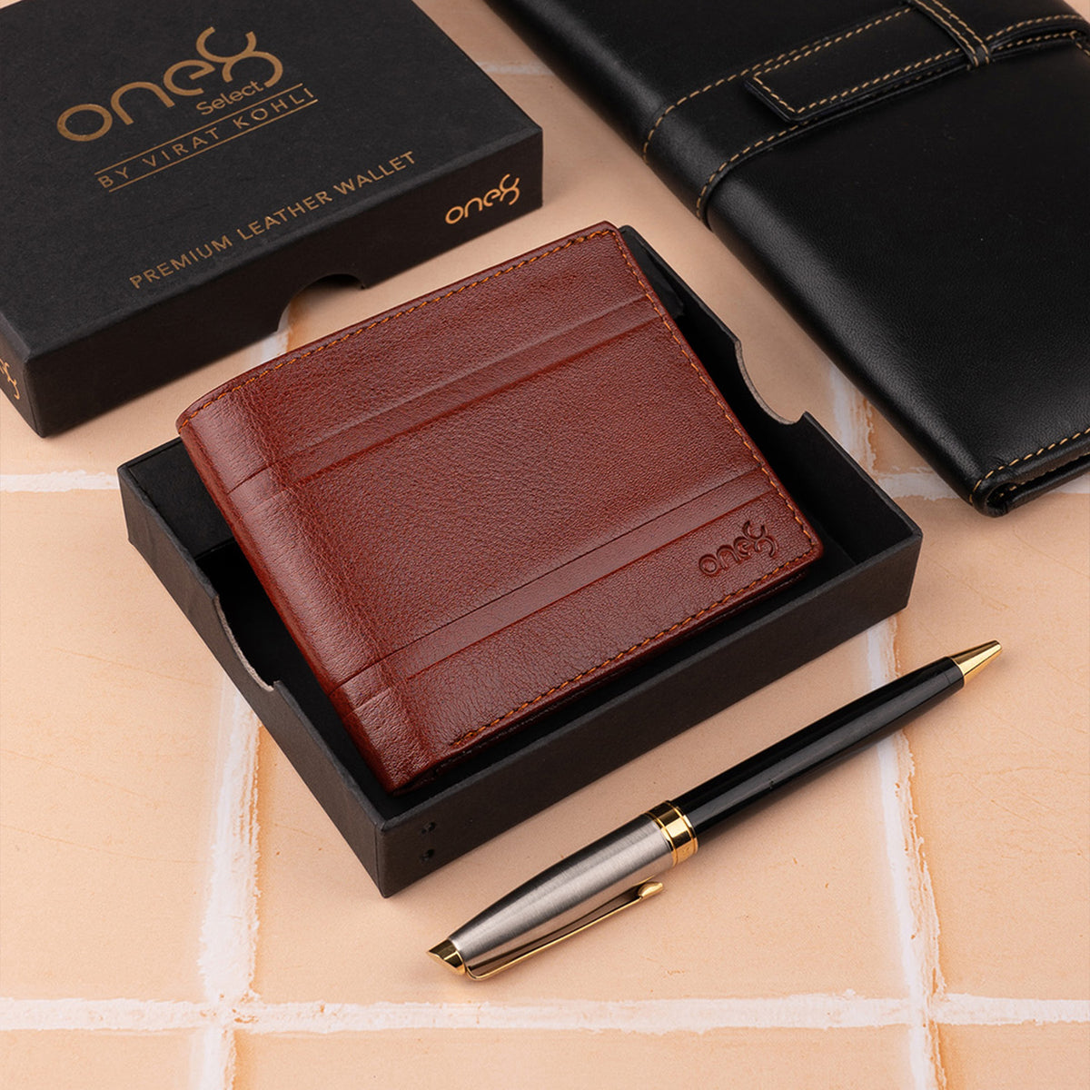 ONE8 by Virat Kohli Men's Premium Leather Accessories Gift Combo, Rakhi  Gift Set, Leather Belt, Leather Wallet, Keychain