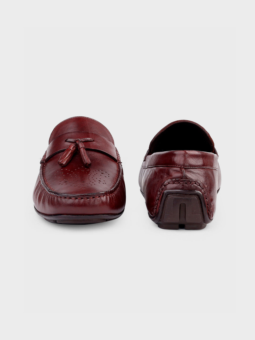 Cherry Leather Tassel Slip-On Shoes