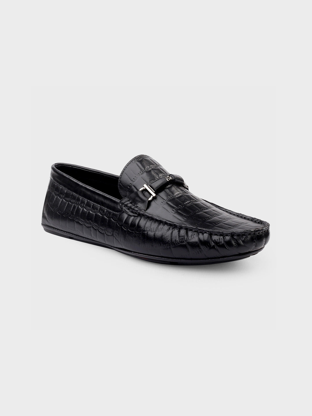 Black Leather Slip-On Loafer Shoes