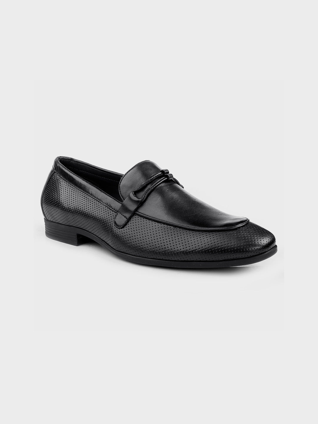 Black Leather Slip-On Loafer Shoes