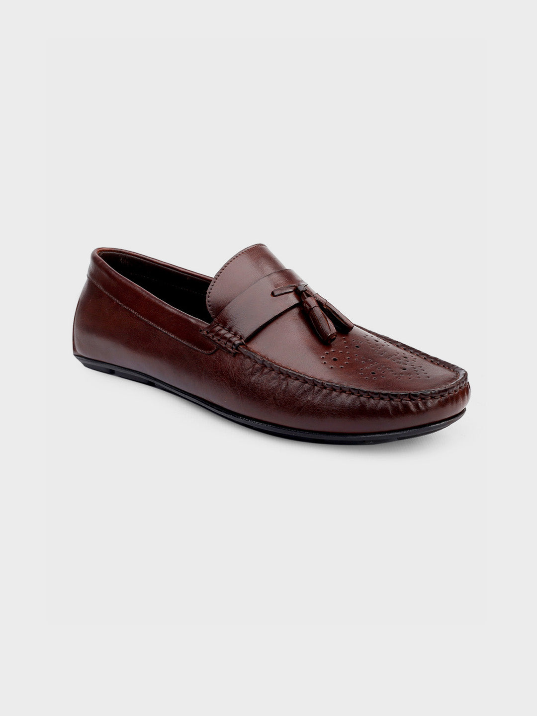 Brown Leather Tassel Slip-On Shoes