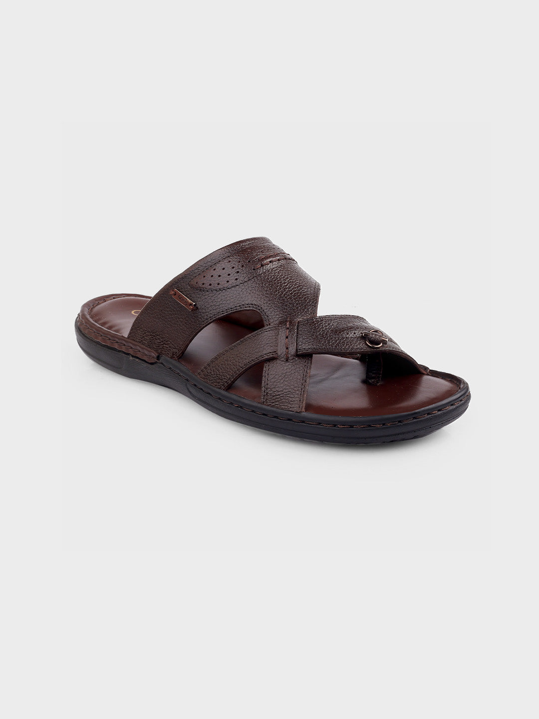 Brown Leather Slip-On Slippers