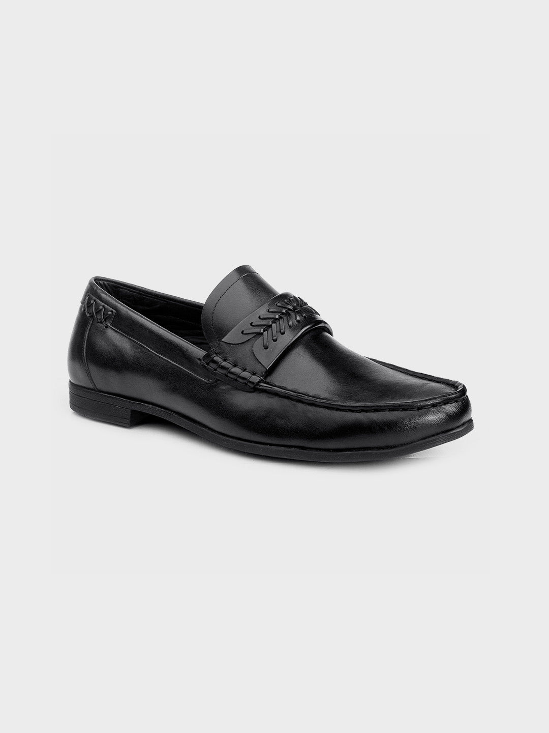 Men's Black Leather Slip-On Loafers