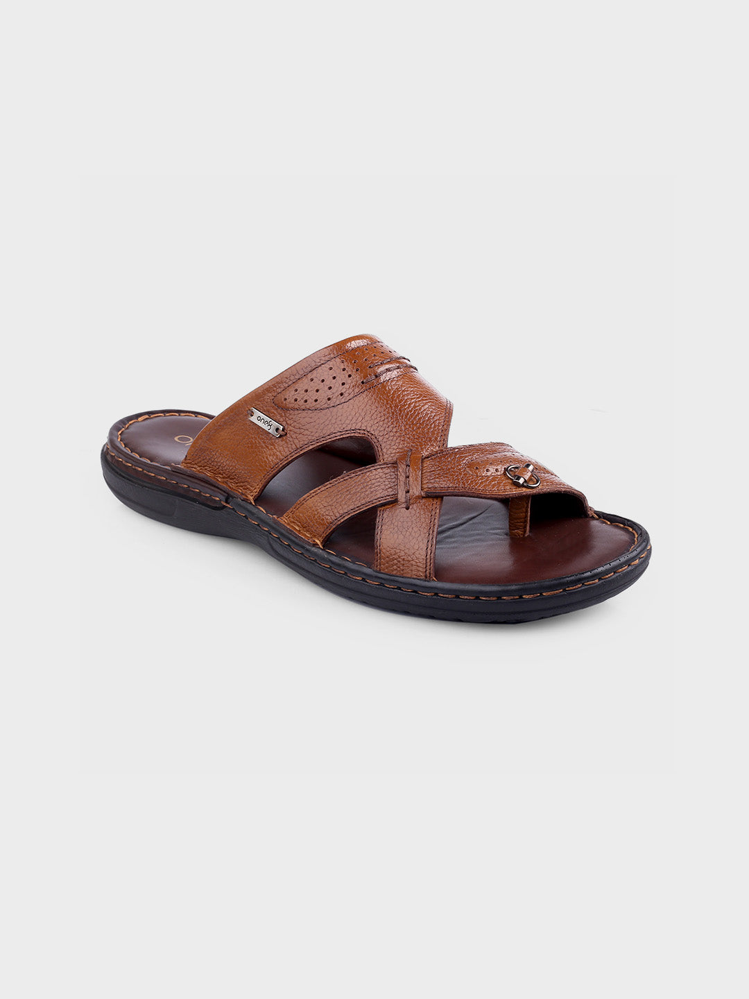 Men's Tan Leather Slip-On Slippers