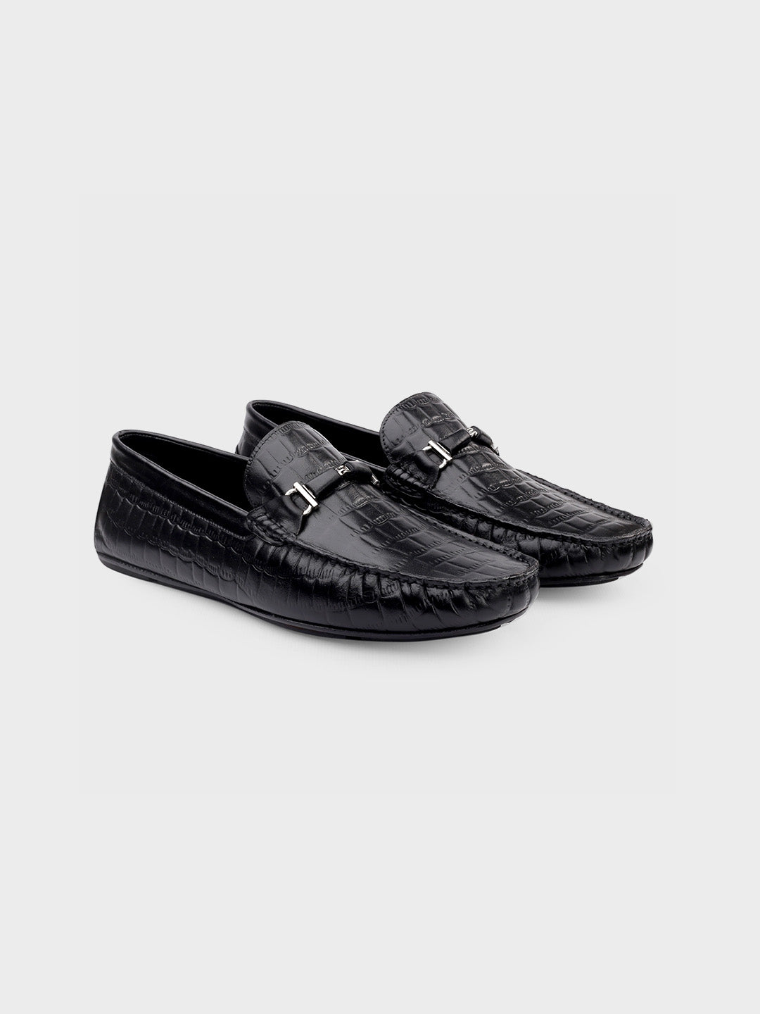 Black Leather Slip-On Loafer Shoes