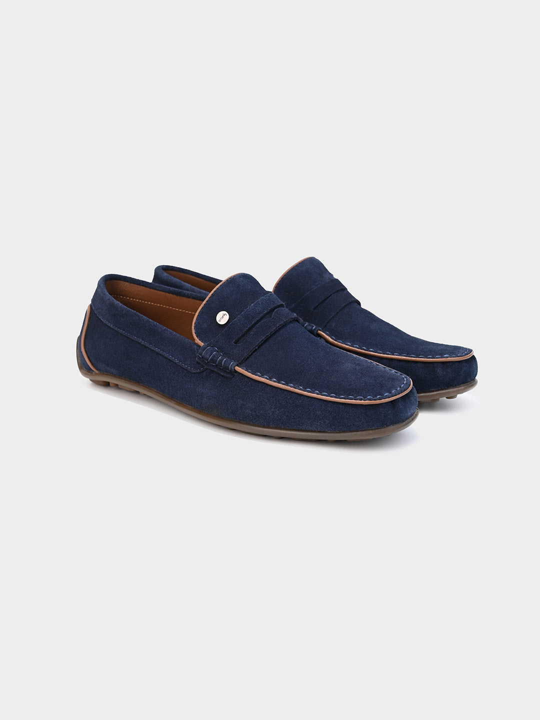 Navy Blue Suede Slip-On Loafers