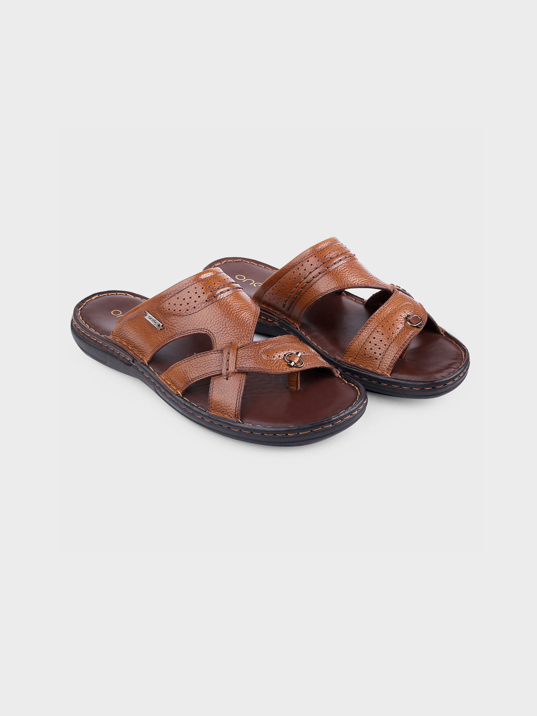 Men's Tan Leather Slip-On Slippers