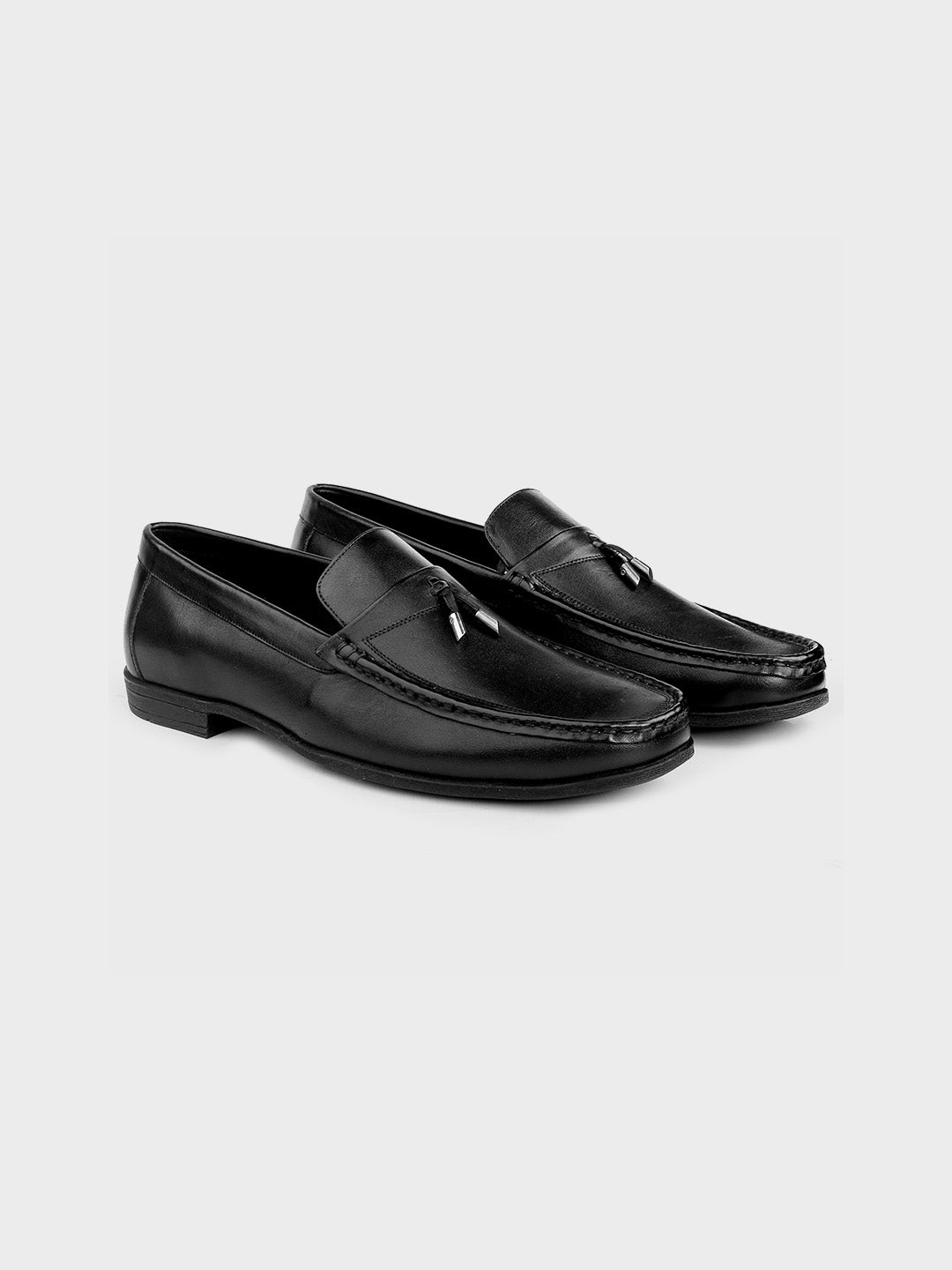 Men's Black Leather Tassel Slip-On Shoes