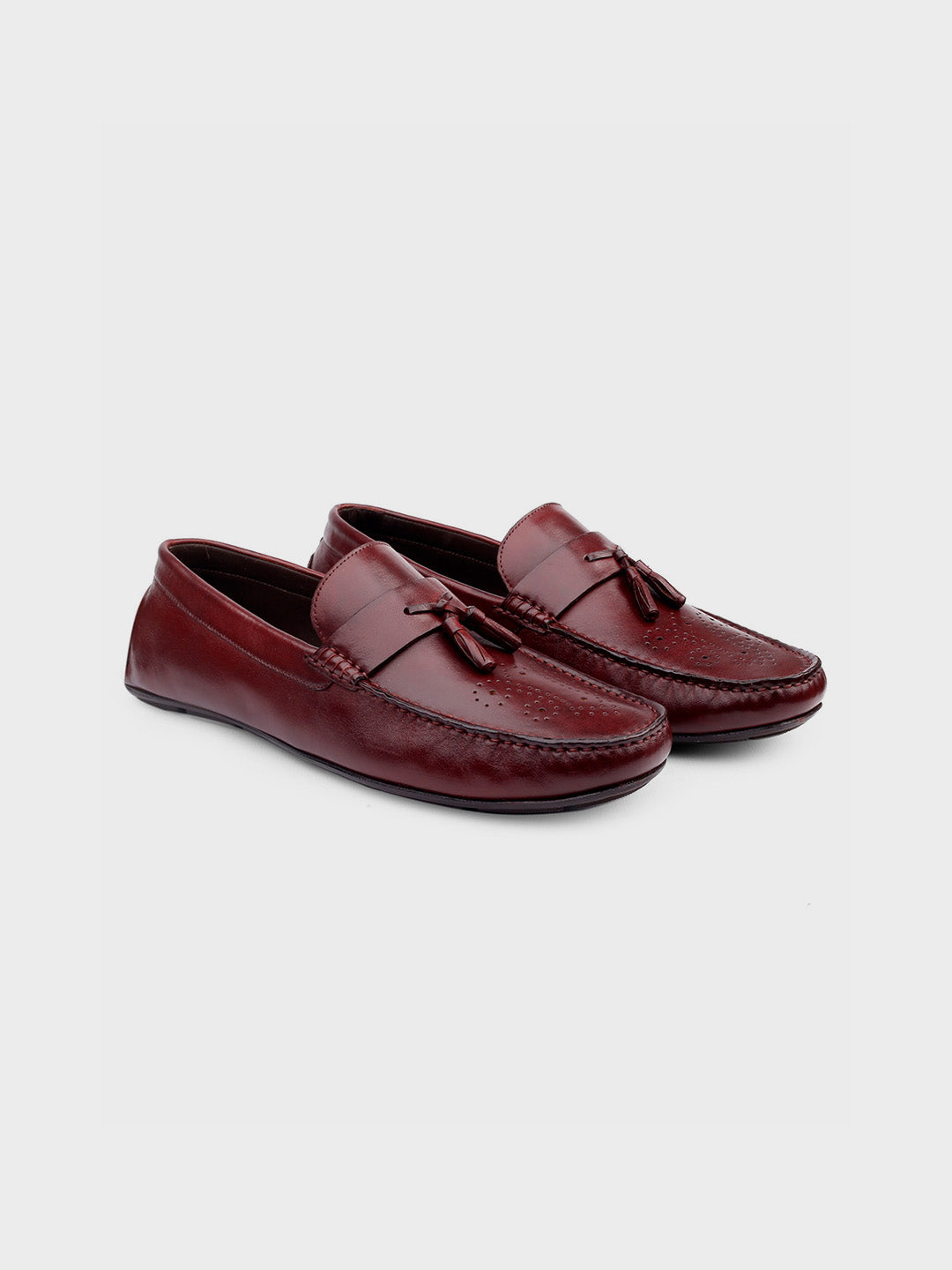 Cherry Leather Tassel Slip-On Shoes