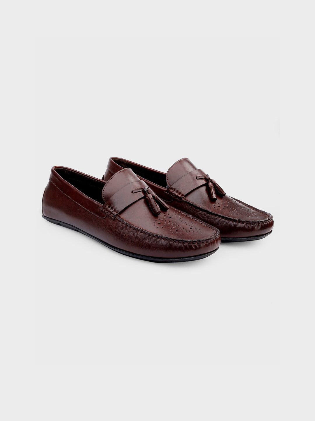 Brown Leather Tassel Slip-On Shoes