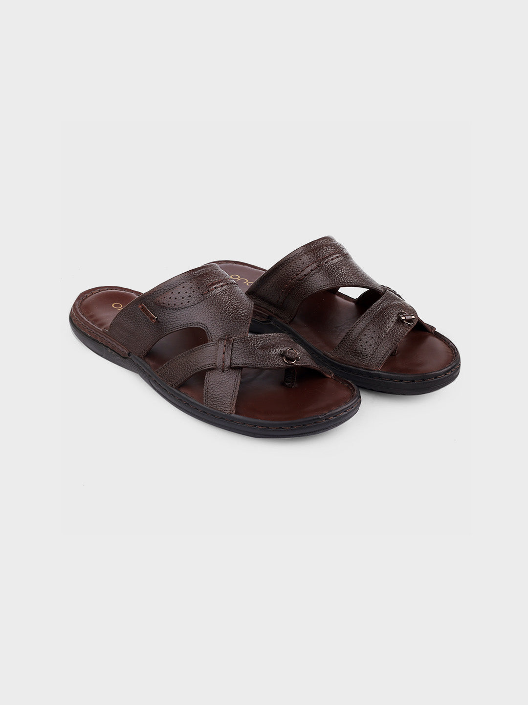 Brown Leather Slip-On Slippers