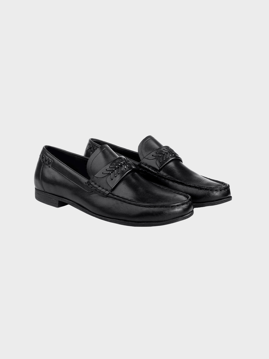 Men's Black Leather Slip-On Loafers