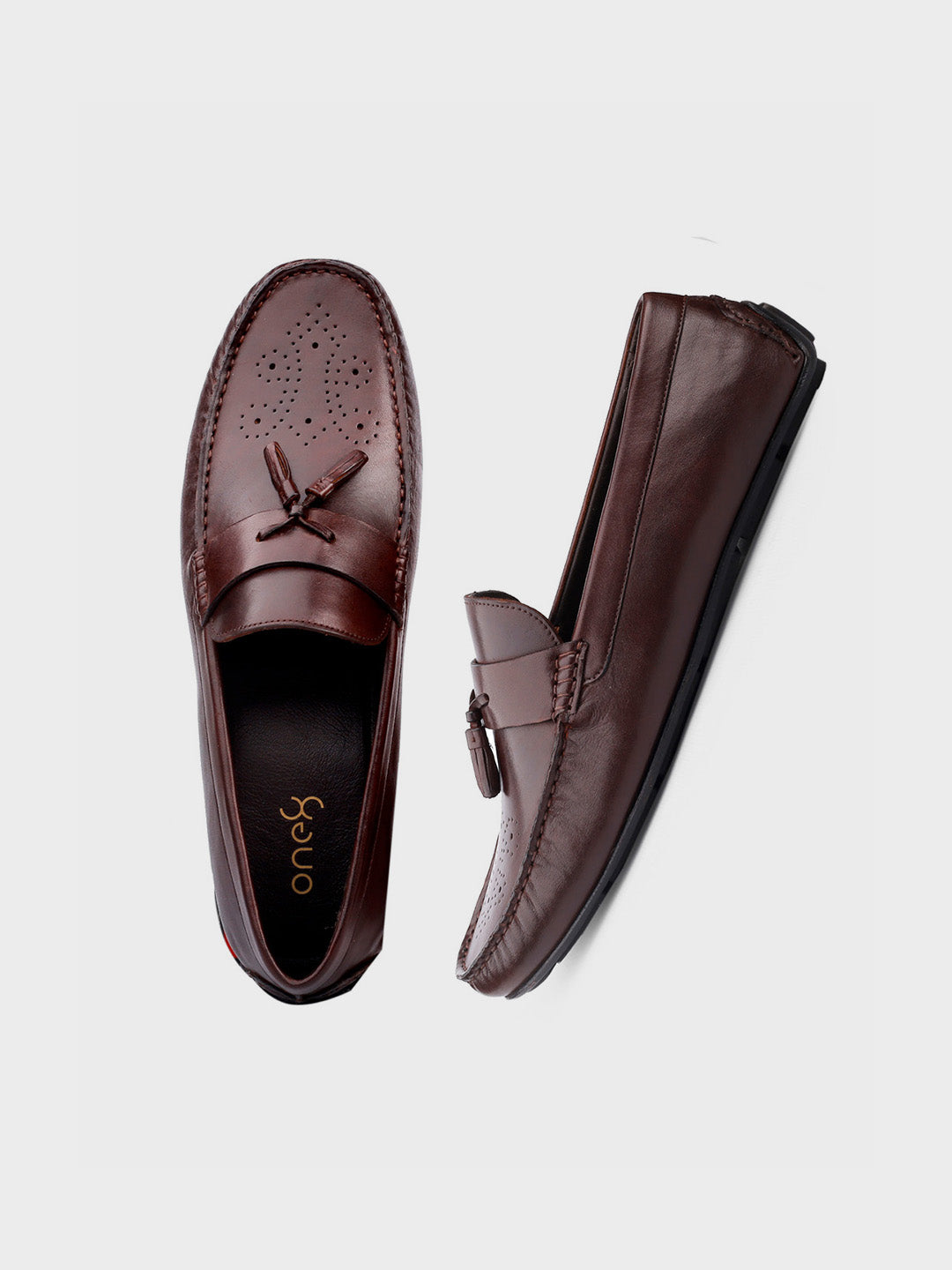 Brown Leather Tassel Slip-On Shoes