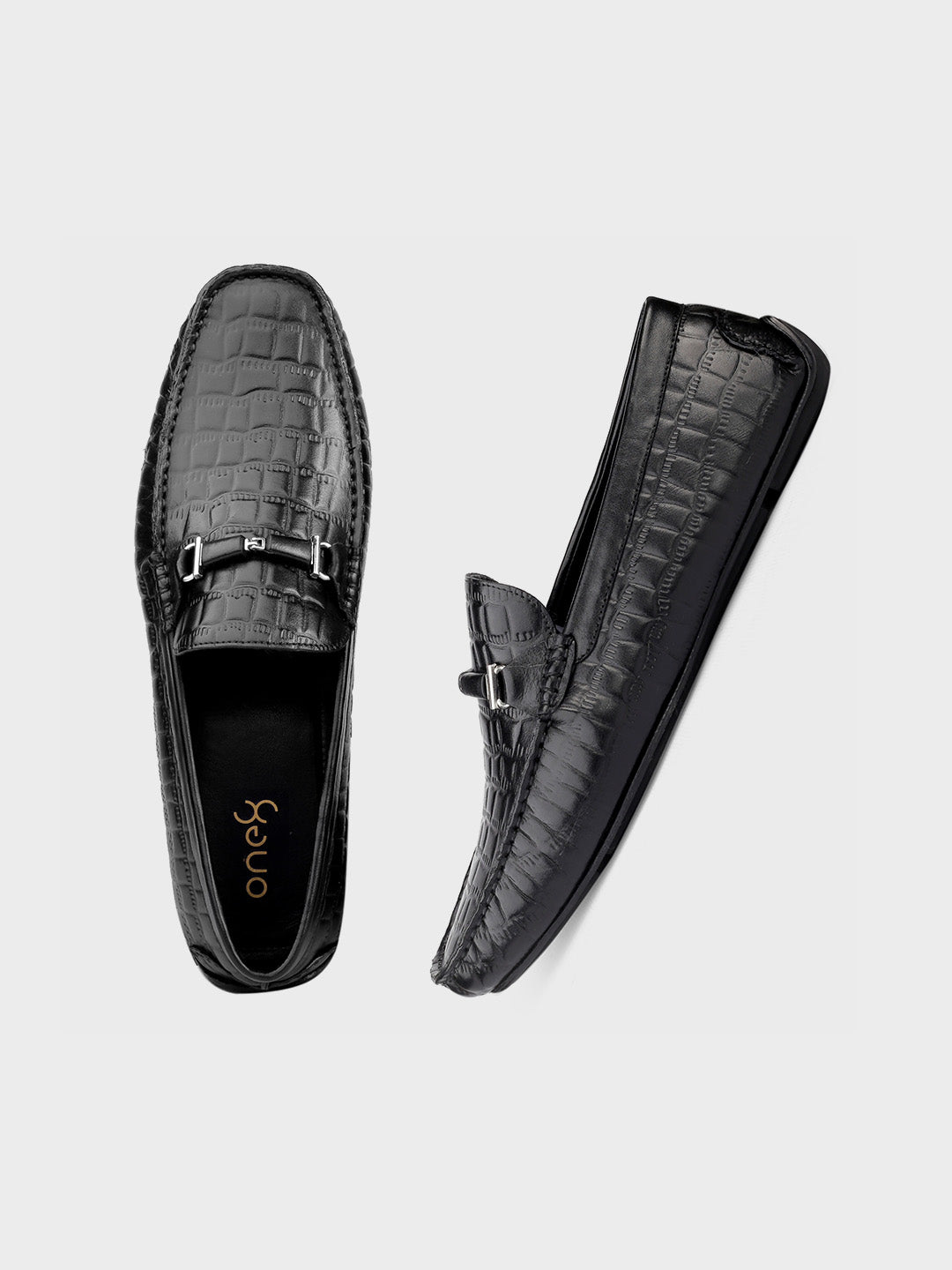 Black Leather Slip-On Loafer Shoes