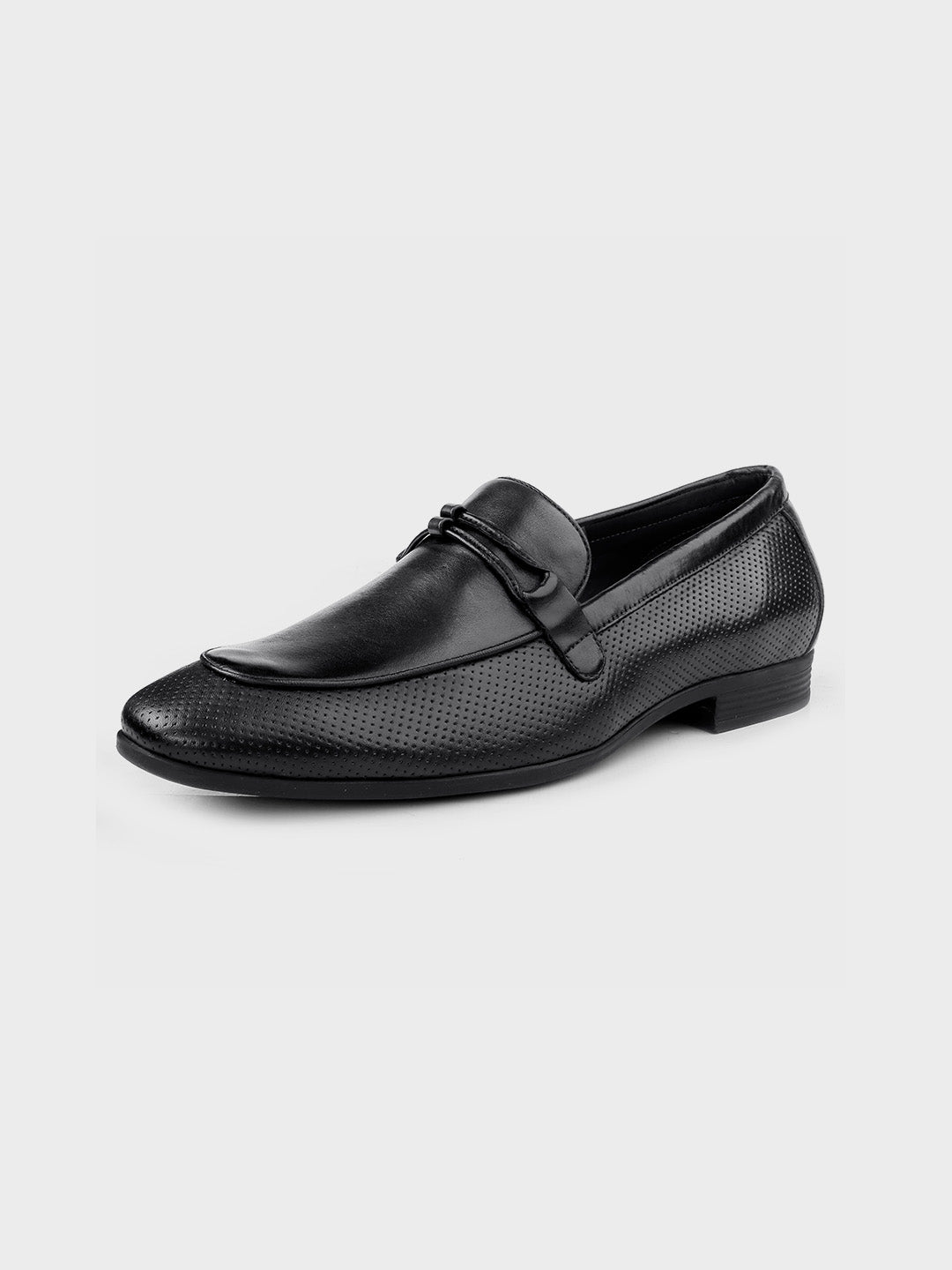 Black Leather Slip-On Loafer Shoes