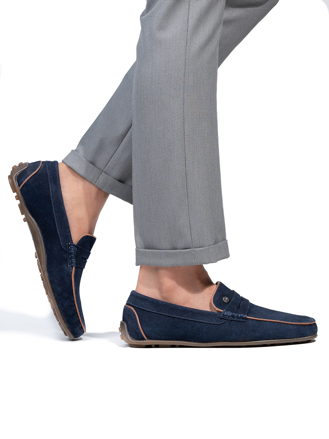 Navy Blue Suede Slip-On Loafers