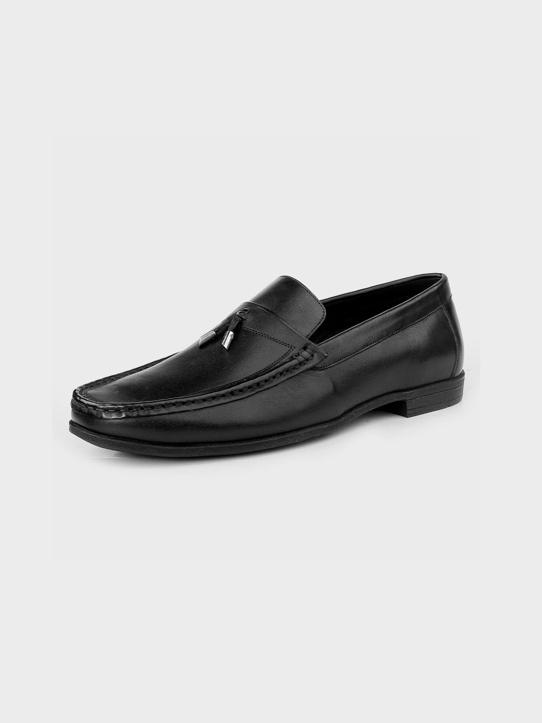 Men's Black Leather Tassel Slip-On Shoes