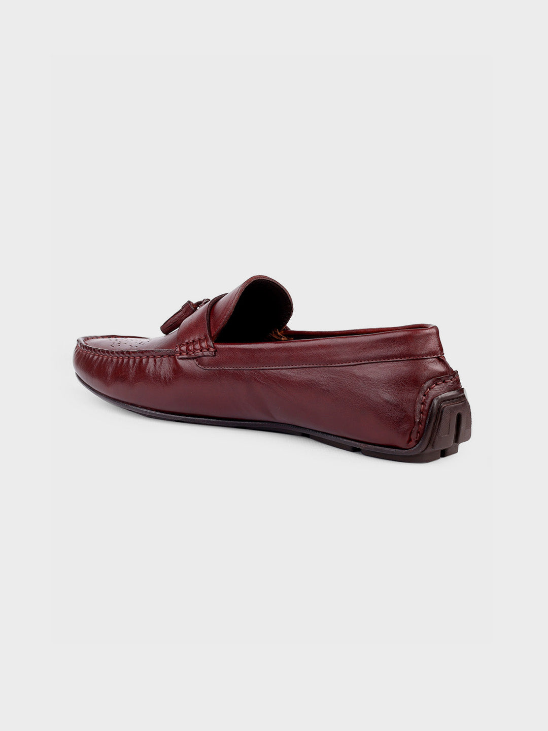 Cherry Leather Tassel Slip-On Shoes