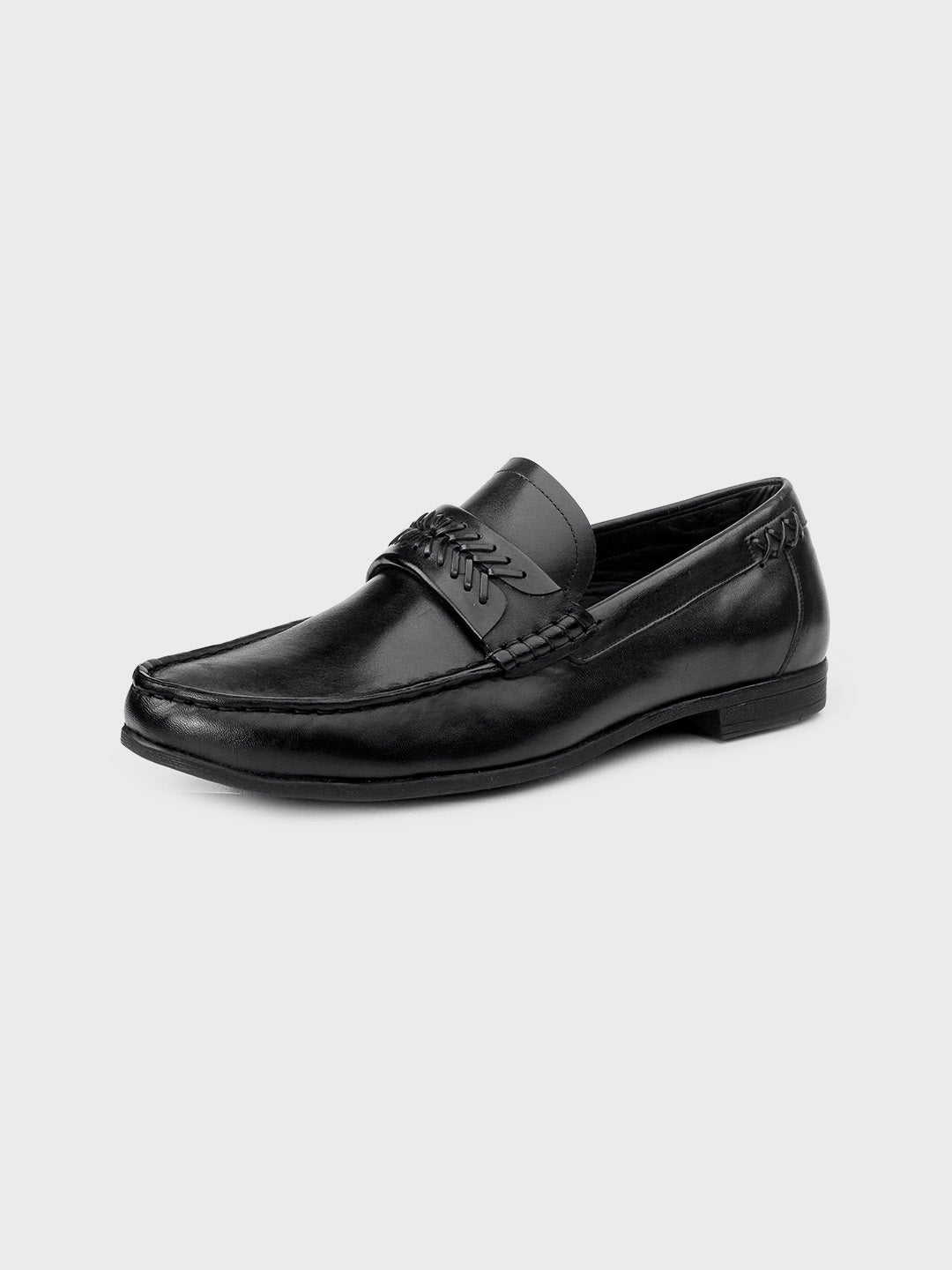 Men's Black Leather Slip-On Loafers