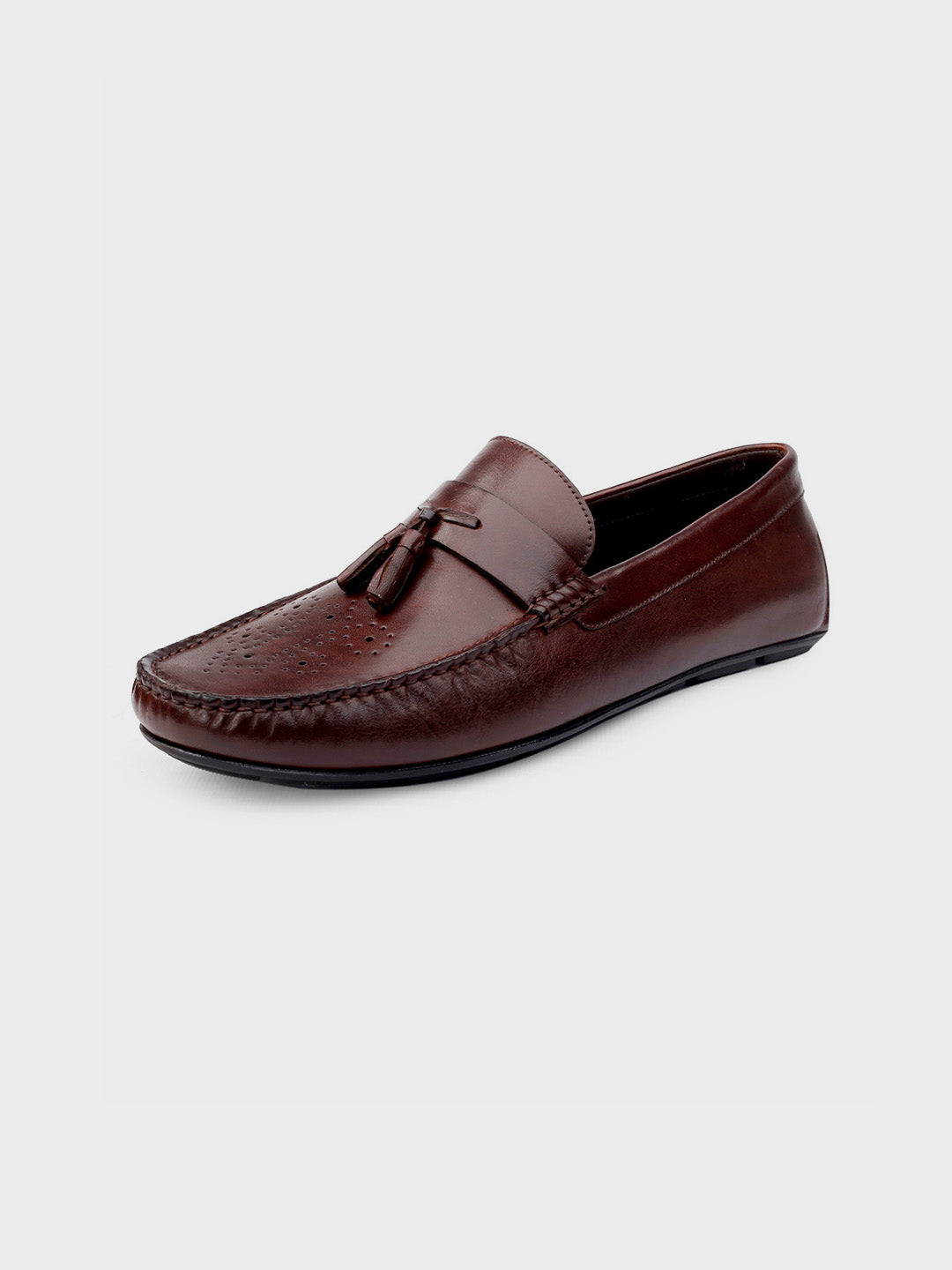 Brown Leather Tassel Slip-On Shoes