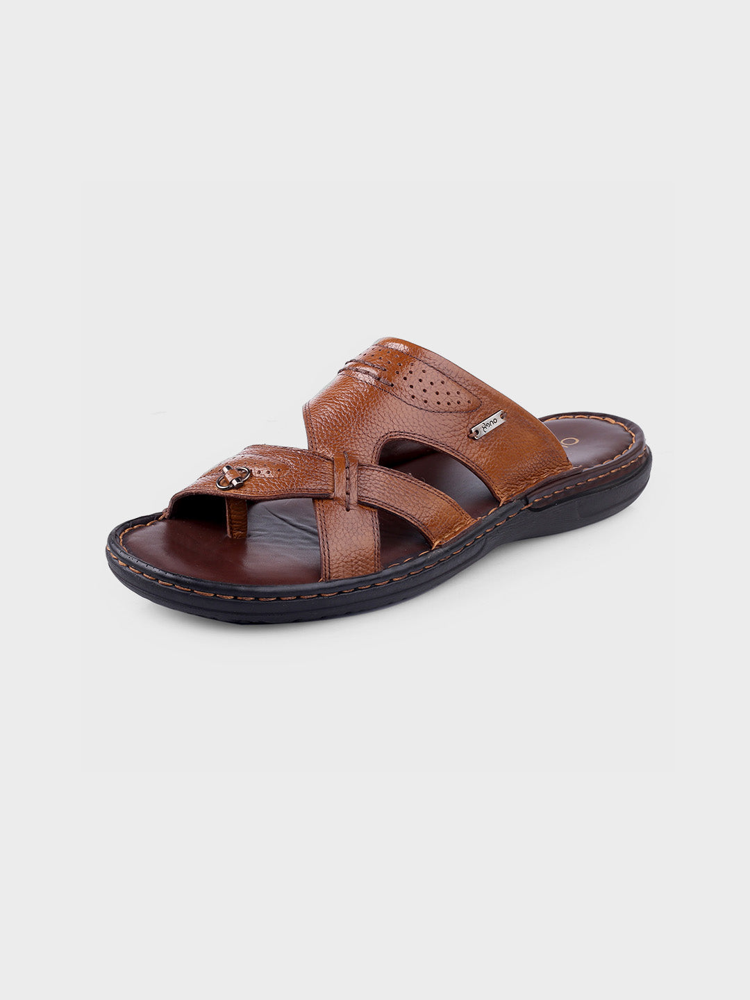 Men's Tan Leather Slip-On Slippers