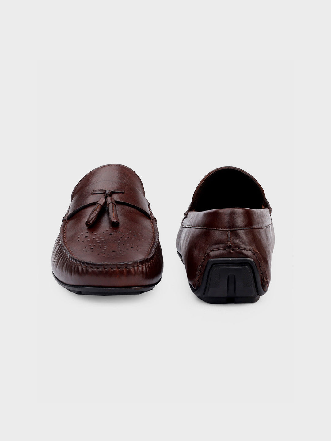 Brown Leather Tassel Slip-On Shoes