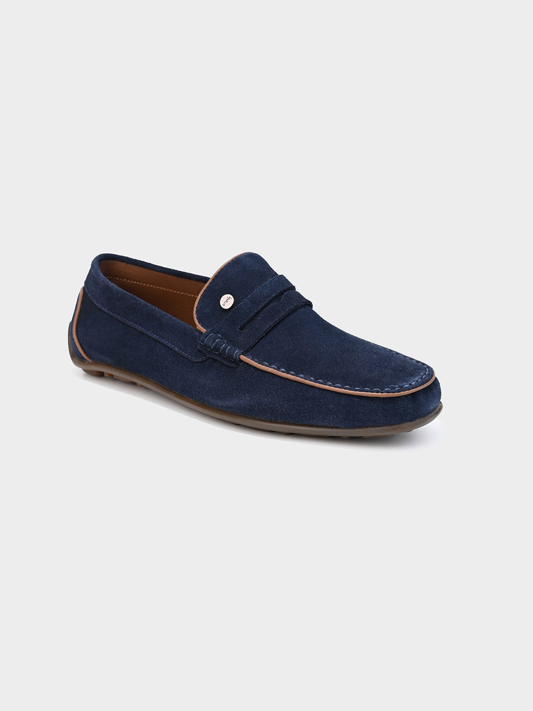 Navy Blue Suede Slip-On Loafers