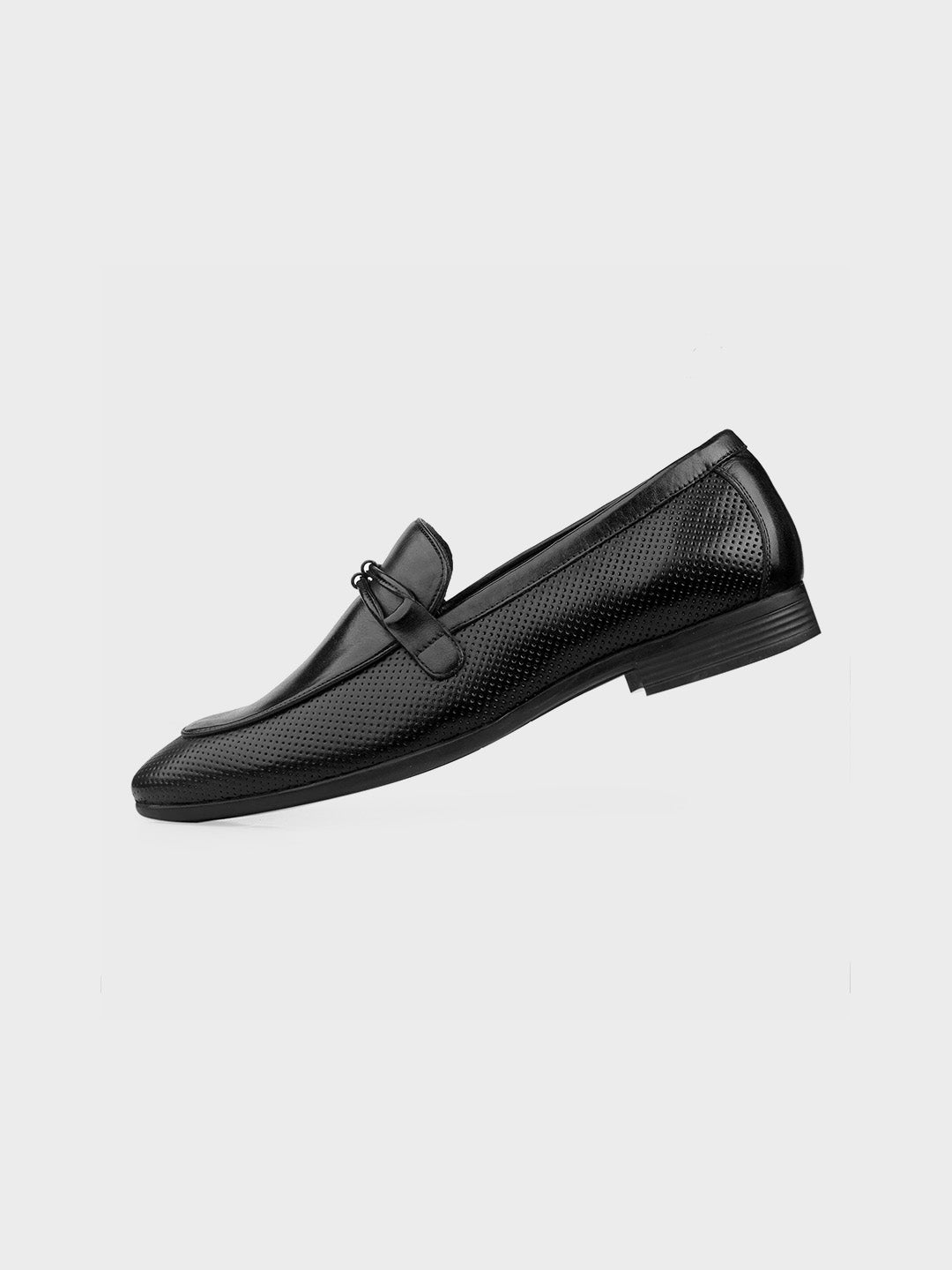 Black Leather Slip-On Loafer Shoes