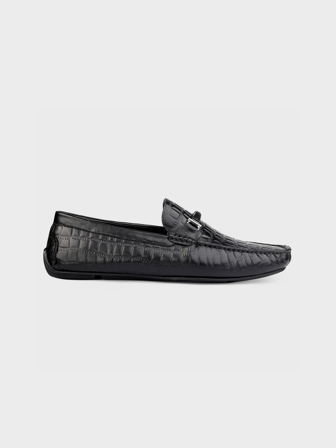 Black Leather Slip-On Loafer Shoes