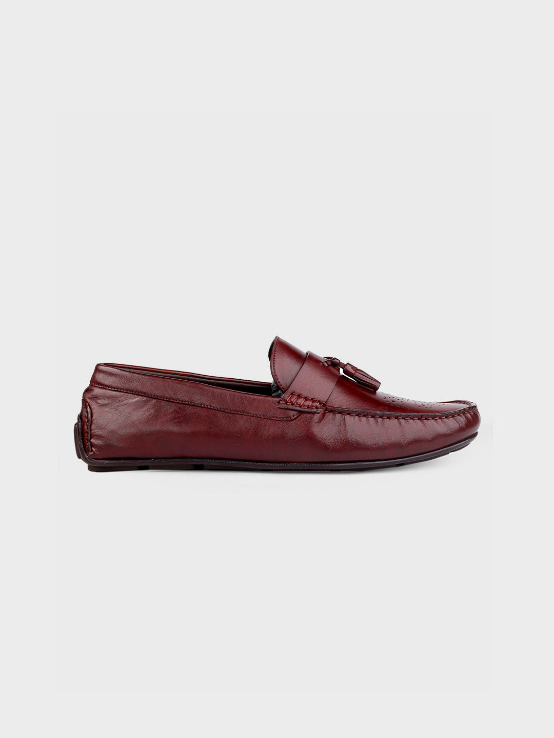 Cherry Leather Tassel Slip-On Shoes