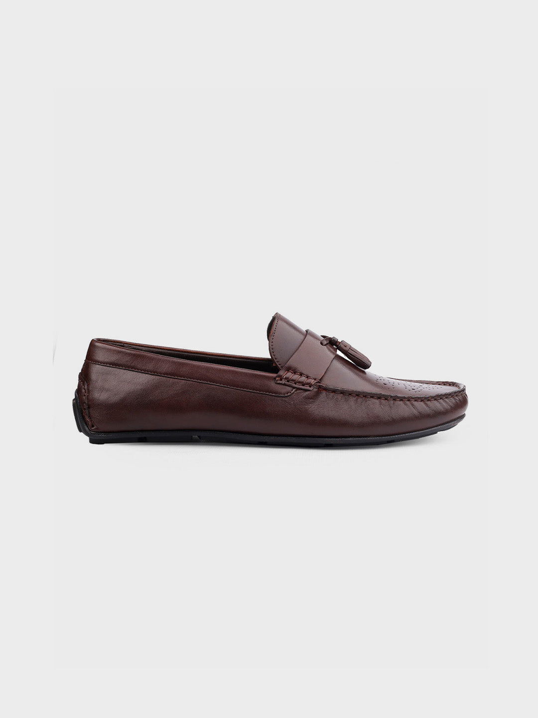 Brown Leather Tassel Slip-On Shoes