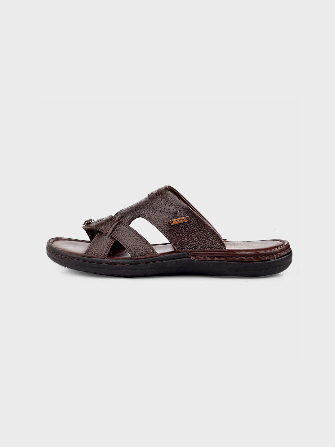 Brown Leather Slip-On Slippers