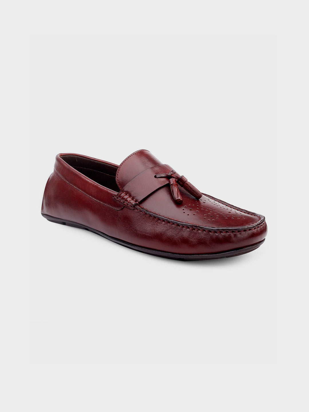 Cherry Leather Tassel Slip-On Shoes