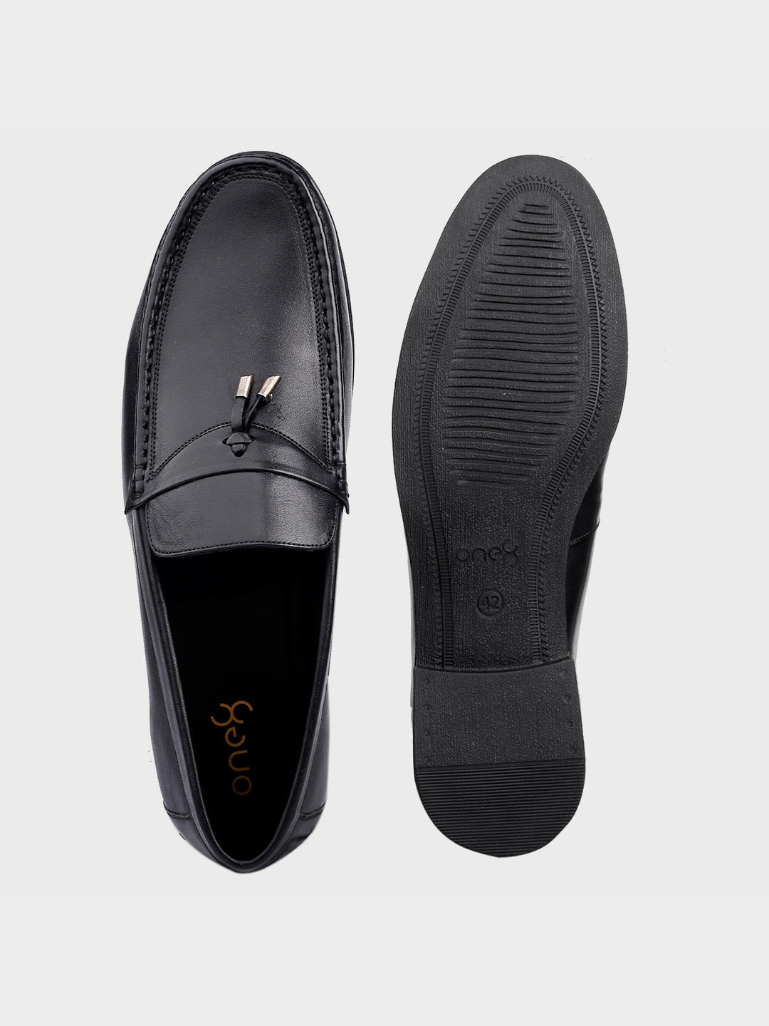 Men's Black Leather Tassel Slip-On Shoes