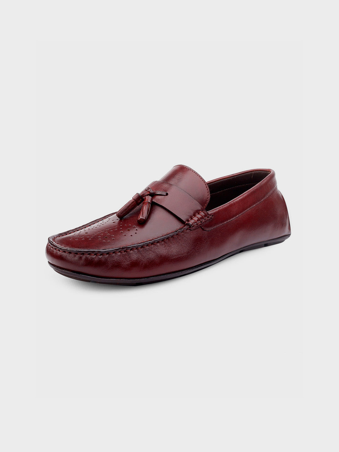 Cherry Leather Tassel Slip-On Shoes