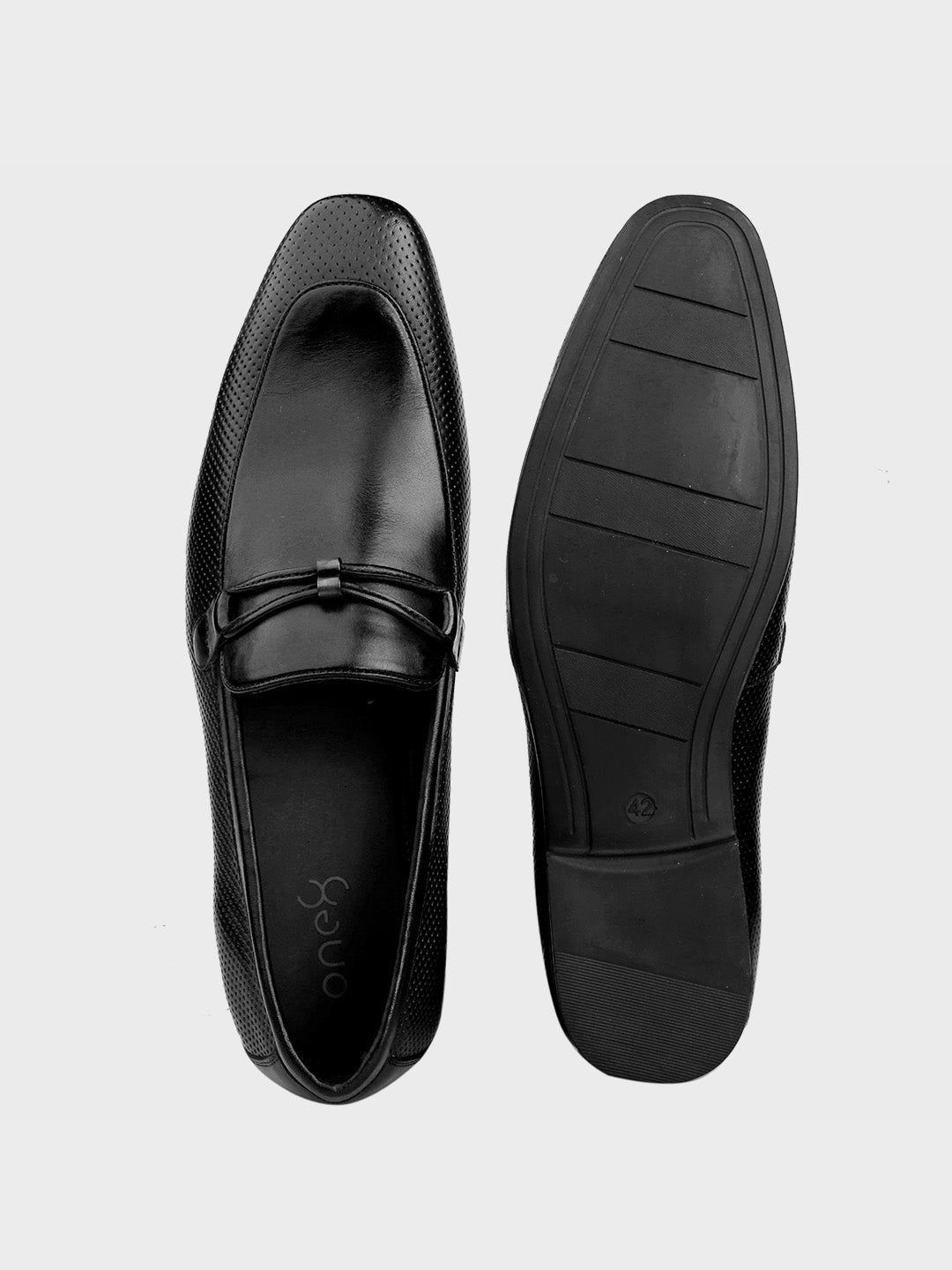 Black Leather Slip-On Loafer Shoes