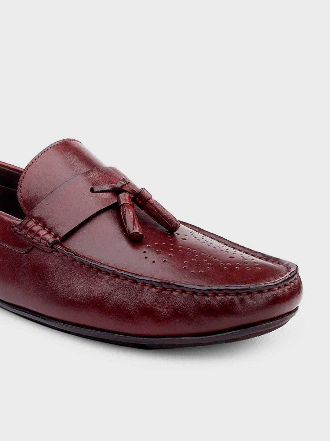 Cherry Leather Tassel Slip-On Shoes