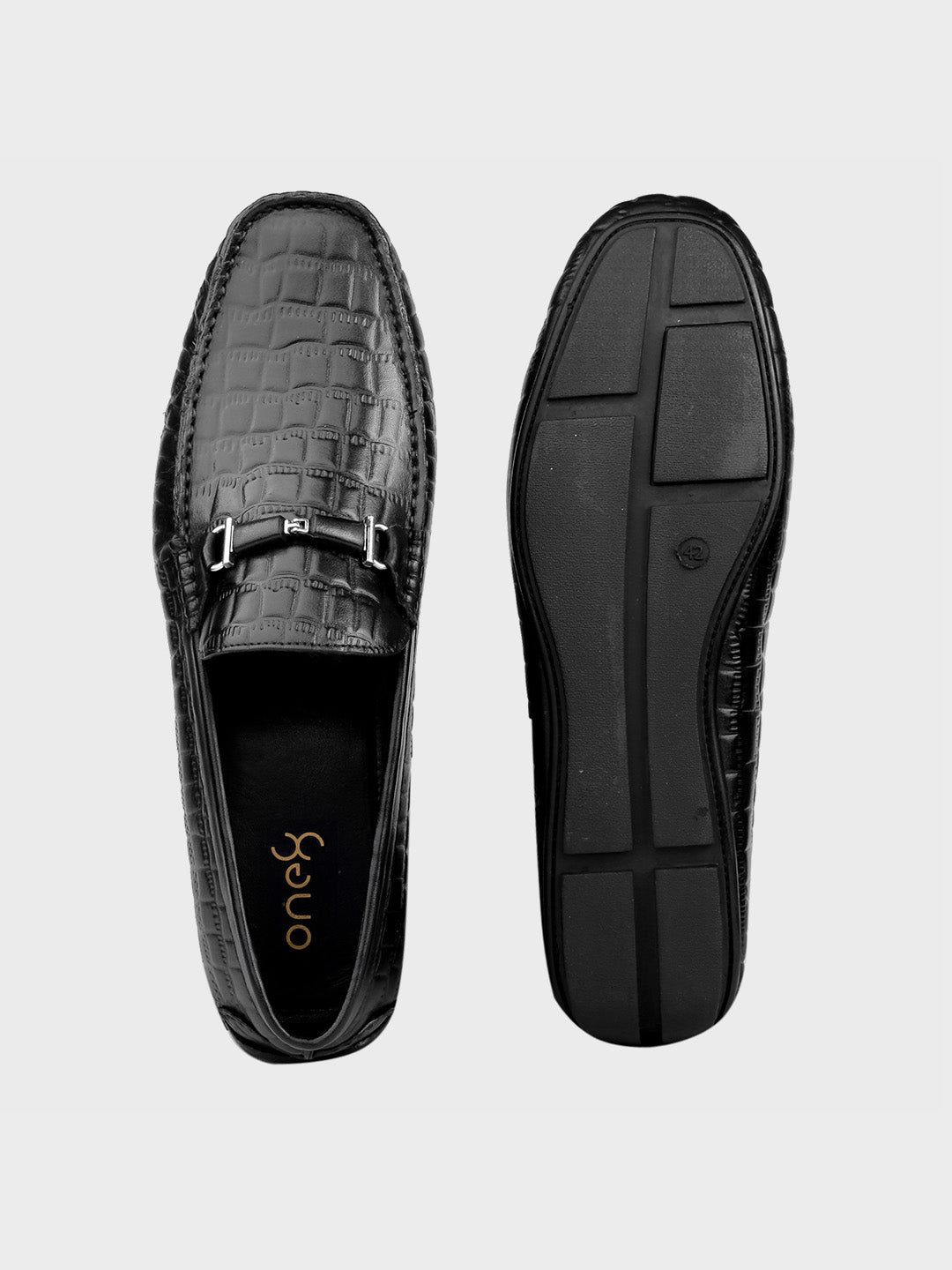 Black Leather Slip-On Loafer Shoes