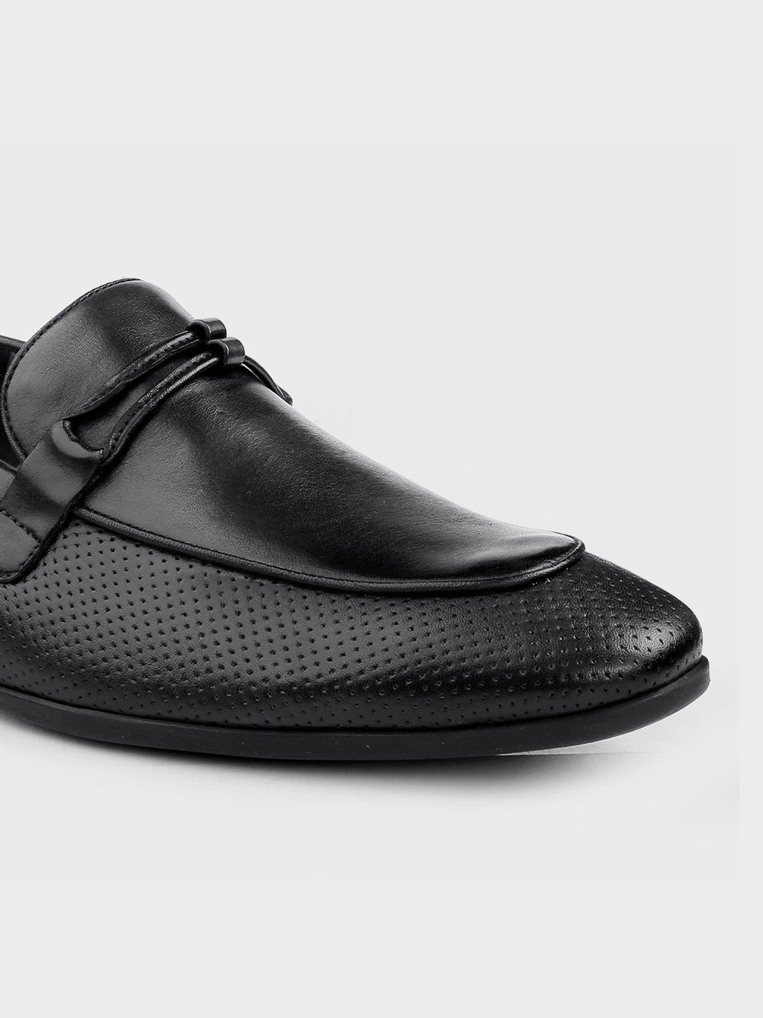 Black Leather Slip-On Loafer Shoes