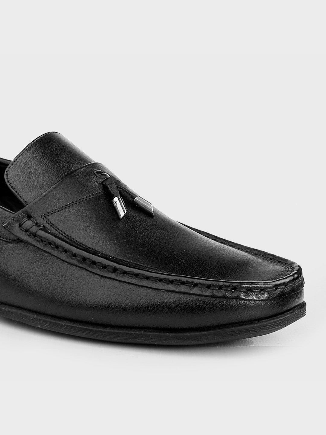 Men's Black Leather Tassel Slip-On Shoes