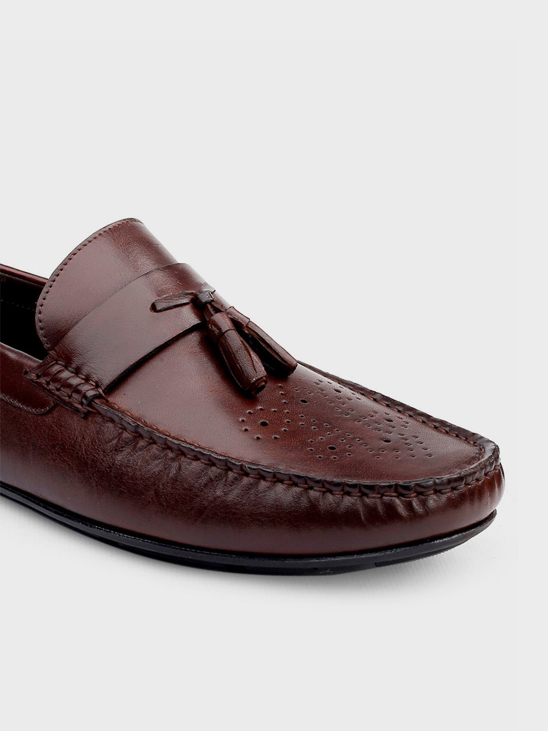 Brown Leather Tassel Slip-On Shoes