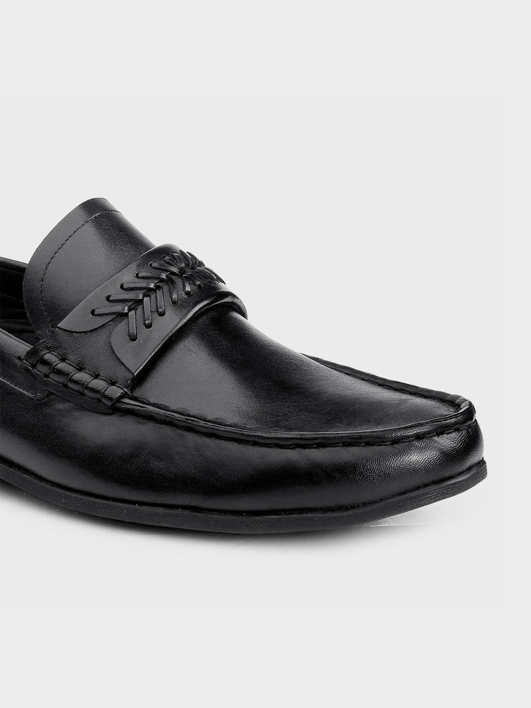 Men's Black Leather Slip-On Loafers