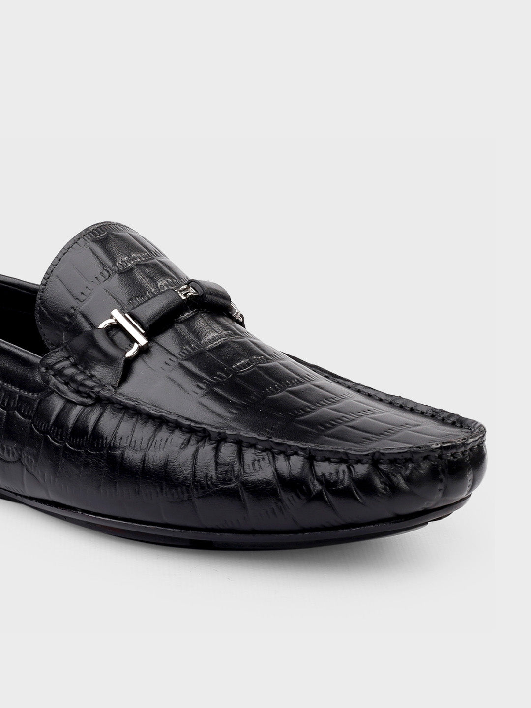 Black Leather Slip-On Loafer Shoes