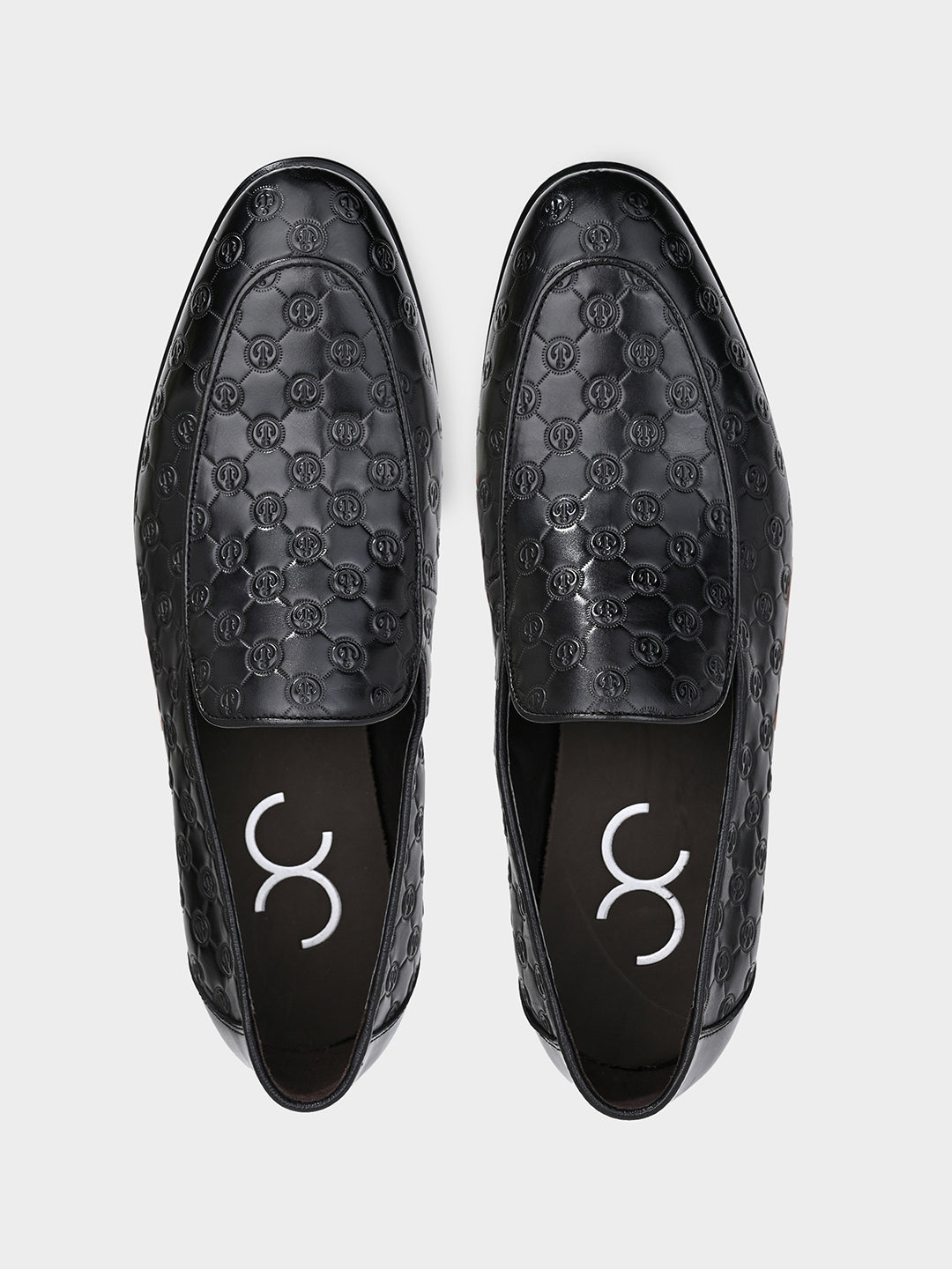 Black Men's Embossed Leather Penny Loafer Shoes