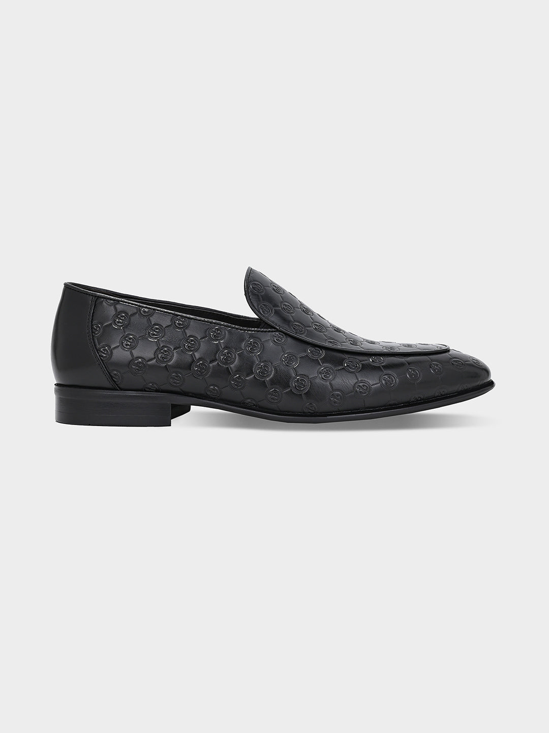 Black Men's Embossed Leather Penny Loafer Shoes