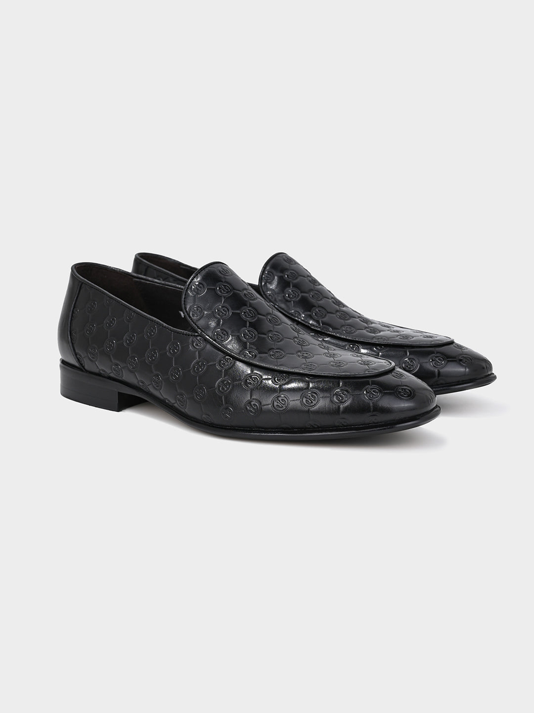 Black Men's Embossed Leather Penny Loafer Shoes