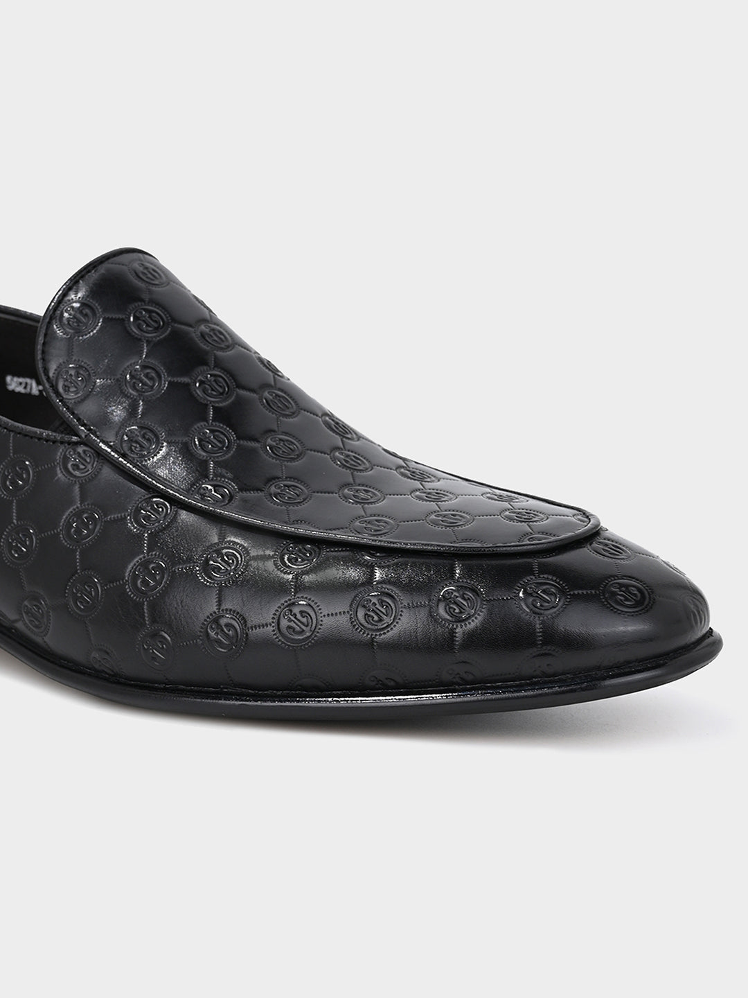 Black Men's Embossed Leather Penny Loafer Shoes