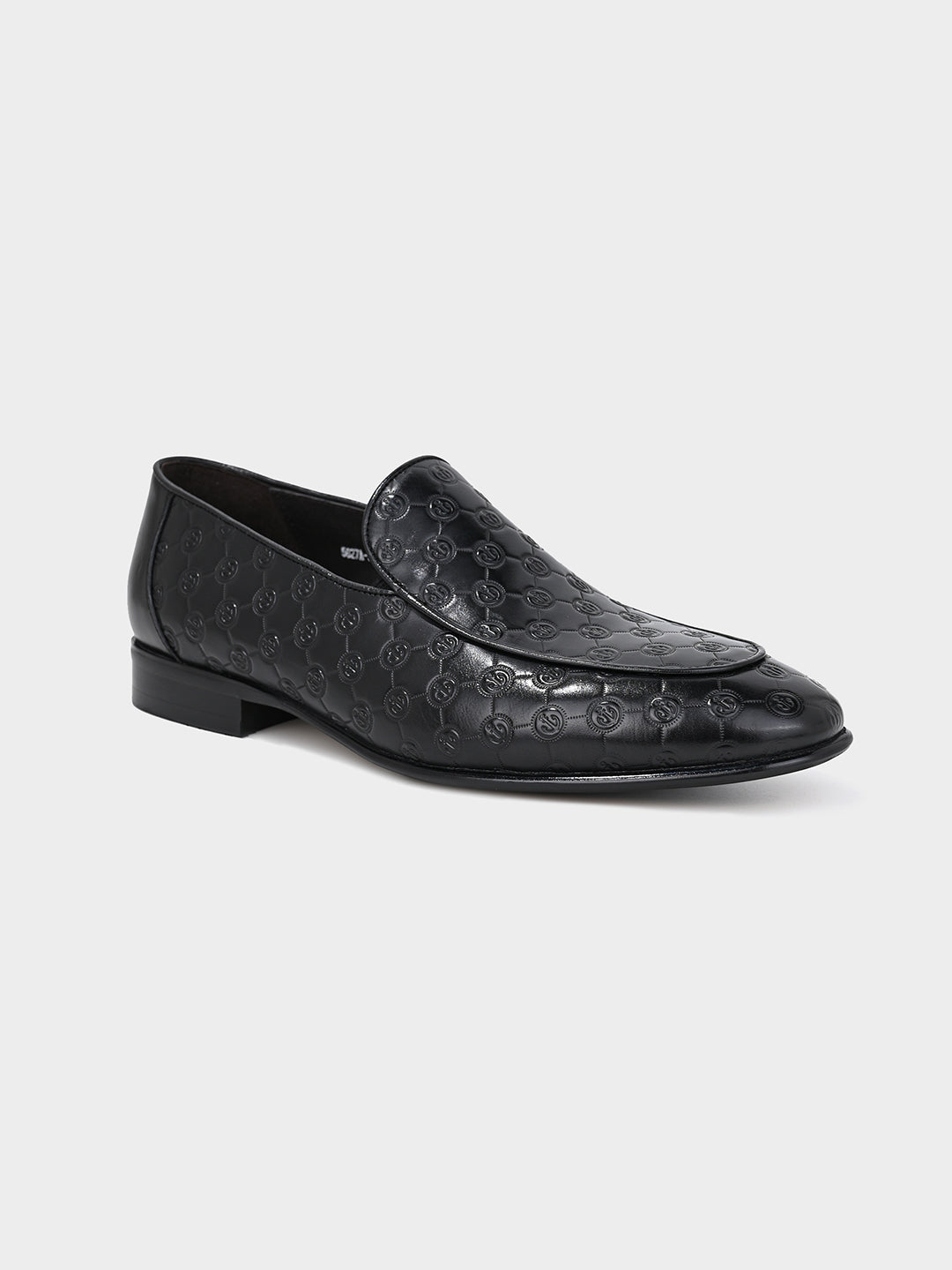 Black Men's Embossed Leather Penny Loafer Shoes