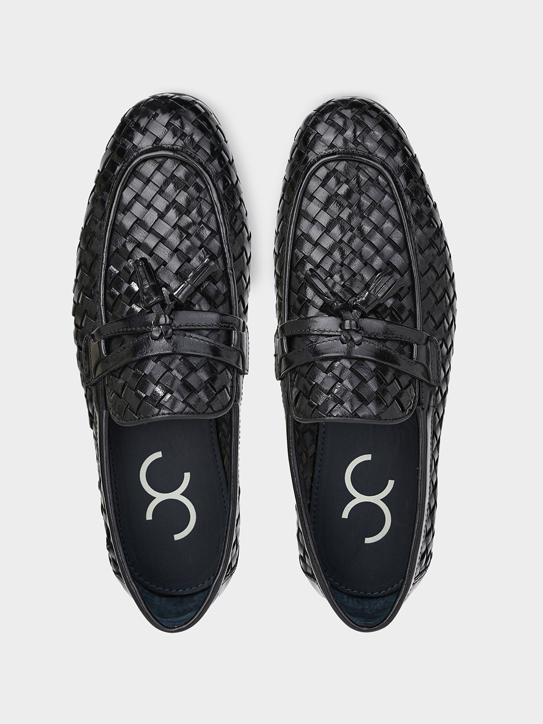 Black Weave Tassel Loafers