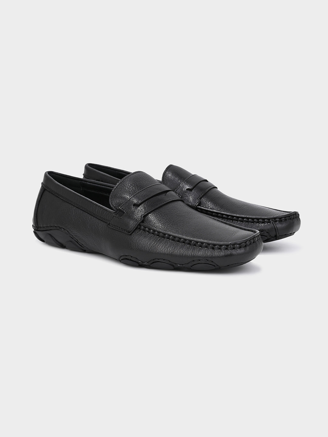 Black Men's Leather Driving Loafers